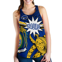 Nauru Rugby Women Racerback Tank Version Turtle Polynesian Blue - Polynesian Pride