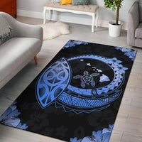 Hawaii Turtle Hibiscus Corner Map Polynesian Area Rug AH Rug Blue - Polynesian Pride