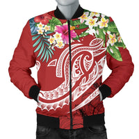 Papua New Guinea Polynesian Men's Bomber Jacket - Summer Plumeria (Red) Red - Polynesian Pride