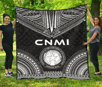 Northern Mariana Islands Premium Quilt - CNMI Seal Polynesian Chief Black Version Black - Polynesian Pride