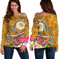 FSM Women's Off Shoulder Sweater - Turtle Plumeria (Gold) Gold - Polynesian Pride