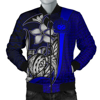 Samoa Polynesian Men's Bomber Jackets Blue - Turtle With Hook Blue - Polynesian Pride