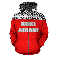 Cook Islands All Over Zip up Hoodie Polynesian Red Version - Polynesian Pride
