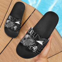 Tokelau Sandals - Turtle Hibiscus Pattern Black Black - Polynesian Pride