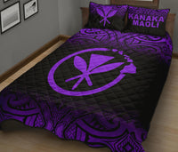 Hawaii Quilt Bed Set - Kanaka Maoli Polynesian Tattoo Black Fog Style Purple Version - Polynesian Pride