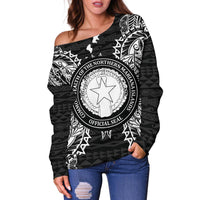 Northern Mariana Islands Polynesian Shoulder Sweater Map Black - Polynesian Pride