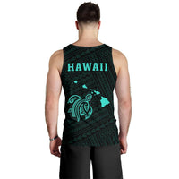 Hawaii Kakau Polynesian Turtle Map Men's Tank Top - Turquoise - Polynesian Pride