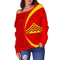 Hawaiian Mauna Kea Polynesian Women's Off Shoulder Sweater - Circle Style - Black - Polynesian Pride