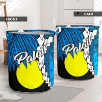 Palau Polynesian Laundry Basket - Tribal Wave Tattoo Blue Flag Style - Polynesian Pride