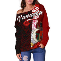 Vanuatu Polynesian Women's Off Shoulder Sweater - Coat Of Arm With Hibiscus - Polynesian Pride