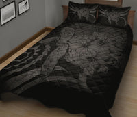 Hawaii Turtle Hibiscus Polynesian Vintage Quilt Bed Set - Gray - Polynesian Pride