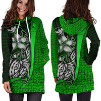 Yap Micronesian Women's Hoodie Dress Green - Turtle With Hook - Polynesian Pride
