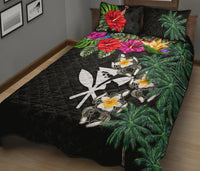 Kanaka Maoli (Hawaiian) Quilt Bed Set - Hibiscus Turtle Tattoo Black - Polynesian Pride