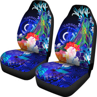 Vanuatu Car Seat Covers - Humpback Whale with Tropical Flowers (Blue) - Polynesian Pride