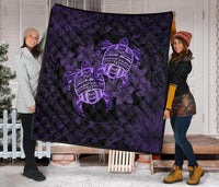 Hawaii Premium Quilt - Turtle Strong Pattern Hibiscus Plumeria Violet AH - Polynesian Pride