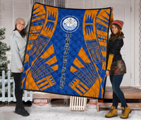 Marshall Islands Premium Quilt - Marshall Islands Seal Polynesian Orange Tattoo - Polynesian Pride
