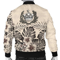 Tonga Men's Bomber Jacket - The Beige Hibiscus - Polynesian Pride