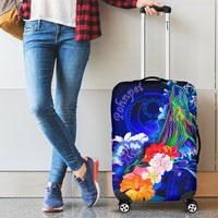 Pohnpei Luggage Covers - Humpback Whale with Tropical Flowers (Blue) Blue - Polynesian Pride