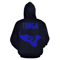 Tonga Polynesian Hoodie Tonga Coat of Arms In Turtle Map Blue - Polynesian Pride