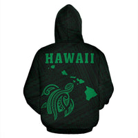 Polynesian Kakau Turtle Map of Hawaii Zip Hoodie Green - Polynesian Pride