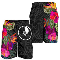 Yap All Over Print Men's Shorts - Polynesian Hibiscus Pattern Black - Polynesian Pride