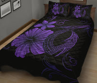 Hawaii Fish Hook Kanaka Map Hibiscus Poly Quilt Bed Set - Purple - Polynesian Pride