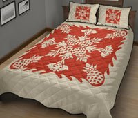 Hawaiian Quilt Bed Set Pineapple Pattern - White Mix Red - Polynesian Pride