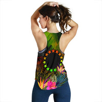Cook Islands Polynesian Women's Racerback Tank - Hibiscus and Banana Leaves - Polynesian Pride