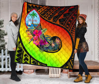 Guam Premium Quilt - Polynesian Hook And Hibiscus (Raggae) - Polynesian Pride
