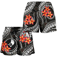 Yap Micronesian Women Shorts - Black Plumeria - Polynesian Pride