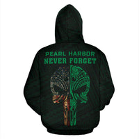 Polynesian Kakau Skull National Pearl Harbor Remembrance Day Hawaii Hoodie Green - Polynesian Pride