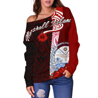 Marshall Islands Polynesian Women's Off Shoulder Sweater - Coat Of Arm With Hibiscus - Polynesian Pride