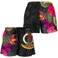 Vanuatu All Over Print Women's Shorts - Hibiscus Polynesian Pattern Women Black - Polynesian Pride