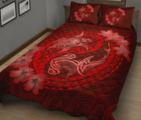 Hawaii Yin Yang Turtle Shark Hibiscus Plumeria Quilt Bed Set - Red - Polynesian Pride