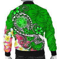 Hawaii Men's Bomber Jacket - Turtle Plumeria Polynesian Tattoo Green Color - Polynesian Pride