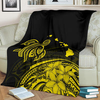 Hawaii Map Plumeria Polynesian Yellow Premium Blanket - Polynesian Pride