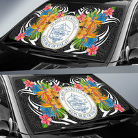 Palau Auto Sun Shades - Coat Of Arms With Tropical Flowers - Polynesian Pride