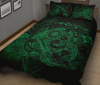 Hawaii Turtle Map Hibiscus Polynesian Green Quilt Bed Set - Polynesian Pride