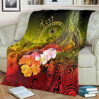 Custom Personalised Chuuk Premium Blanket - Humpback Whale with Tropical Flowers (Yellow) - Polynesian Pride