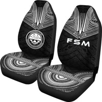 Federated States Of Micronesia Car Seat Cover - F S M Seal Polynesian Chief Tattoo Black Version - Polynesian Pride