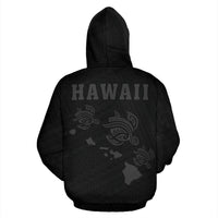 Polynesian Kakau Three Turtle Map of Hawaii Zip Hoodie Grey - Polynesian Pride