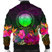Northern Mariana Islands Polynesian Men's Bomber Jacket - Summer Hibiscus - Polynesian Pride
