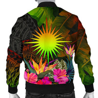 Marshall Islands Polynesian Personalised Men's Bomber Jacket - Hibiscus and Banana Leaves - Polynesian Pride