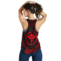 Hawaii Polynesian Custom Personalised Women' Racerback Tank - Red Tribal Wave - Polynesian Pride