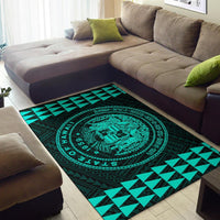 Kakau Seal Of Hawaii Polynesian - Turquoise Rug - Polynesian Pride