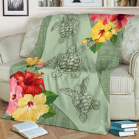 Hawaii Turtle Hibiscus Premium Blanket - Tink Style - Polynesian Pride