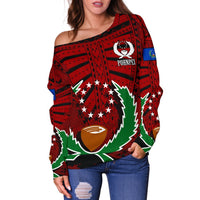 Pohnpei Special Women's Off Shoulder Sweater (Red) Z2 - Polynesian Pride