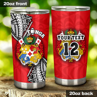 (Custom Personalised) Tonga Rugby Tumbler Polynesian Style Pinwheel - Custom Text and Number Tumbler 20oz Large Red - Polynesian Pride
