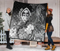 Guam Premium Quilt - Humpback Whale with Tropical Flowers (White) - Polynesian Pride