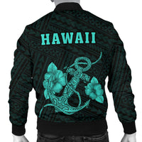 Hawaii Kakau Polynesian Anchor Map Men's Bomber Jacket - Turquoise - Polynesian Pride